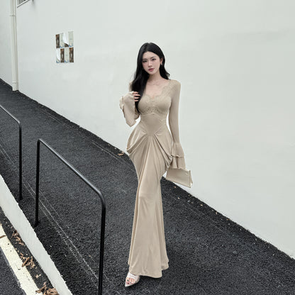 V-neck sexy waist design with a high-end feel dress