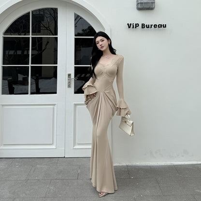 V-neck sexy waist design with a high-end feel dress
