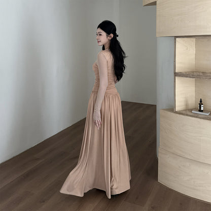 French slimming long sleeved French pure desire style waist cinching big swing long skirt