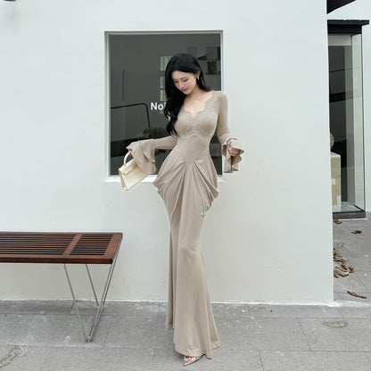 V-neck sexy waist design with a high-end feel dress